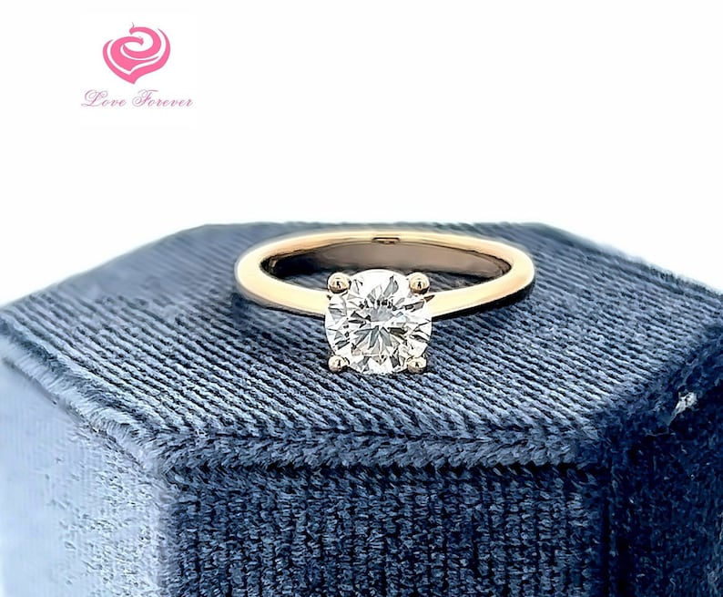 1 Carat E Color VS1 Clarity Round Brilliant Lab Grown Diamond 14k Yellow Gold Solitaire Engagement Ring,IGI Certified Lab Grown Diamond Ring