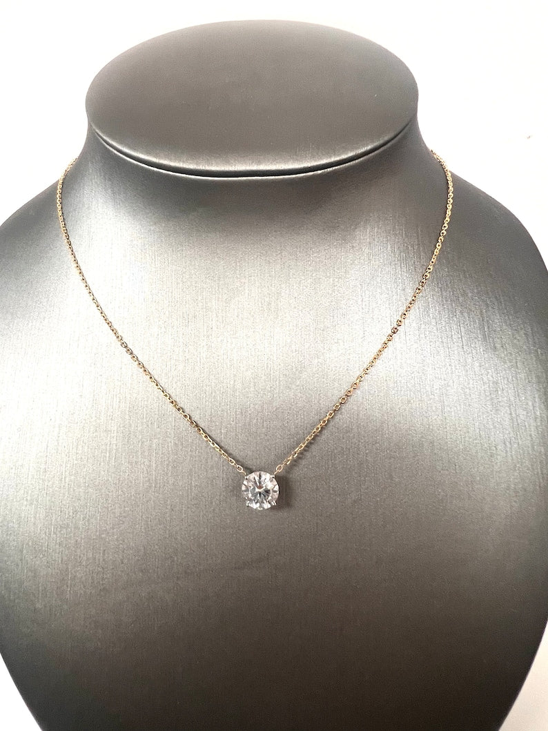 2 Carats Round Cut E Color VS1 Lab Grown Diamond Necklace, Two Tone Lab Grown Diamond Necklace, Round Cut Pendant 4 Prongs Basket Necklace