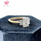 Emerald Cut Lab Grown Diamond Engagement Ring, Three Stones Emerald Cut Lab Grown Diamond Two Tone 14k Gold Engagement Ring,Hidden Halo Ring