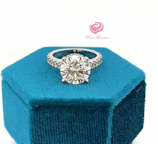 Lab Grown Diamond Ring Round Diamond Engagement Ring Lab Made Diamond Ring 3.5 CT Round Diamond Ring Hidden Halo Ring White Gold Diamond