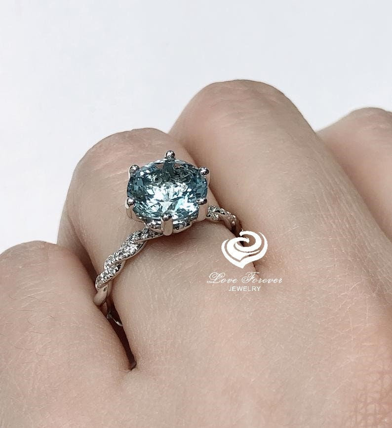 2.50 CT Aquamarine Engagement Ring in 14k White Gold, Aquamarine Engagement Ring, Aquamarine Ring, Aquamarine Solitaire, March Ring