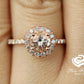 14k Rose Gold Diamond Ring Morganite Ring 6mm Round Cut Morganite Halo Diamond Engagement Ring Anniversary Ring