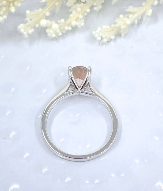 14k White Gold Solitaire Ring Engagement Ring Morganite Ring 8x6mm Oval Cut Morganite Wedding Ring Anniversary Ring