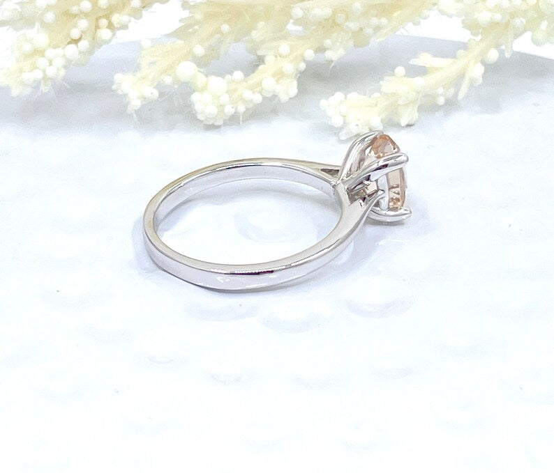 14k White Gold Solitaire Ring Engagement Ring Morganite Ring 8x6mm Oval Cut Morganite Wedding Ring Anniversary Ring