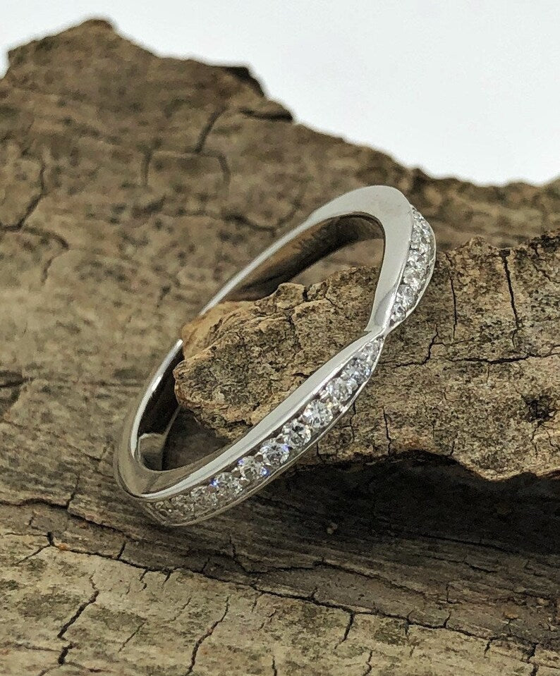 14k White Gold Diamond Band Wedding Band Hybrid Prong Channel Set 0.24 carats Diamonds half Eternity Matching Band Diamond Band