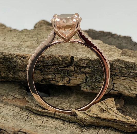 Engagement Ring 14k Rose Gold Diamond Ring 10x8mm/2.15 Carats Oval Cut Morganite Ring Diamond Wedding Ring