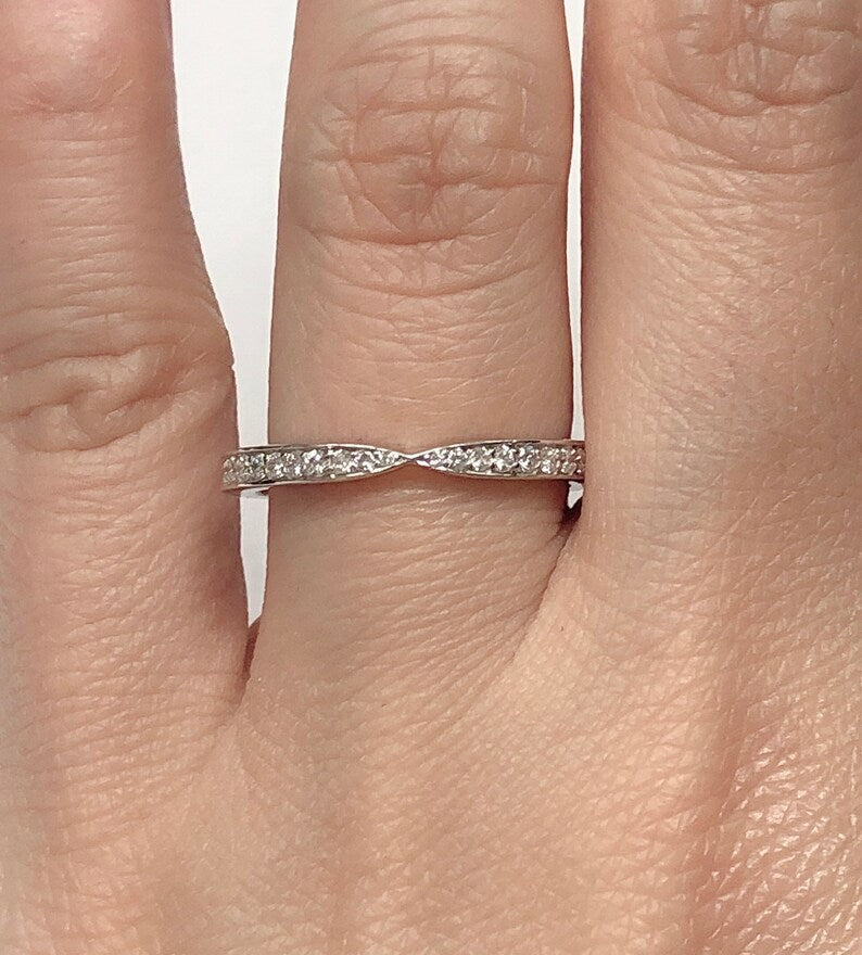 14k White Gold Diamond Band Wedding Band Hybrid Prong Channel Set 0.24 carats Diamonds half Eternity Matching Band Diamond Band