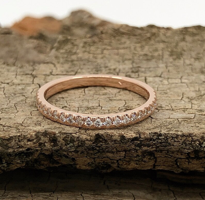 14k Rose Gold Diamond Band, Half Eternity Matching Band, Stackable Band, Promise Ring Wedding Band, Diamond Band