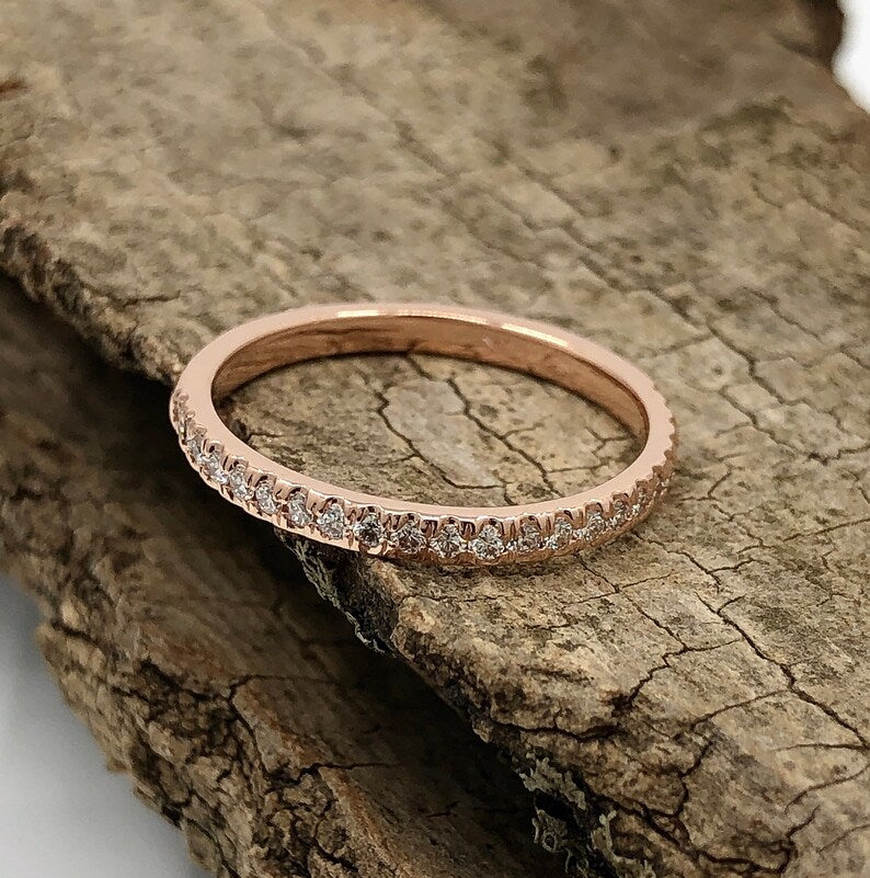 14k Rose Gold Diamond Band, Half Eternity Matching Band, Stackable Band, Promise Ring Wedding Band, Diamond Band