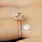 14k Rose Gold Diamond Ring Morganite Ring 6mm Round Cut Morganite Halo Diamond Engagement Ring Anniversary Ring