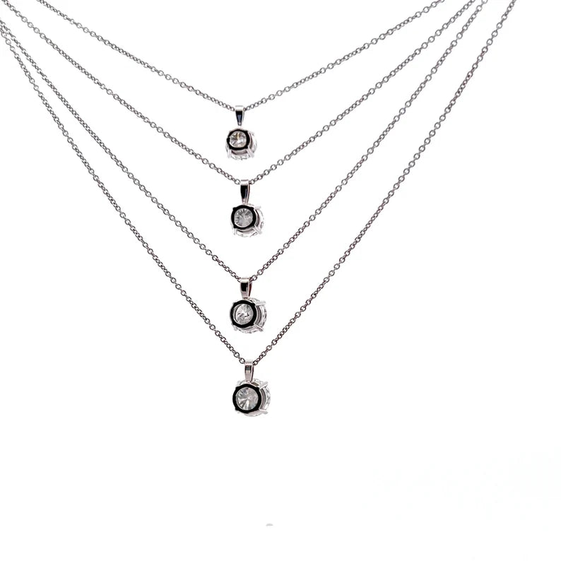 Moissanite Milgrain Bezel Round Cut Necklace Solitaire Charm Thin Chain, 2ct, 8mm, Custom, Wedding,Aniversary Gift, Commitment-Faster Ship