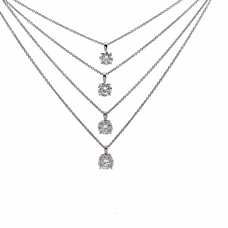 14k White Gold Round Cut Moissanite Minimalist Necklace