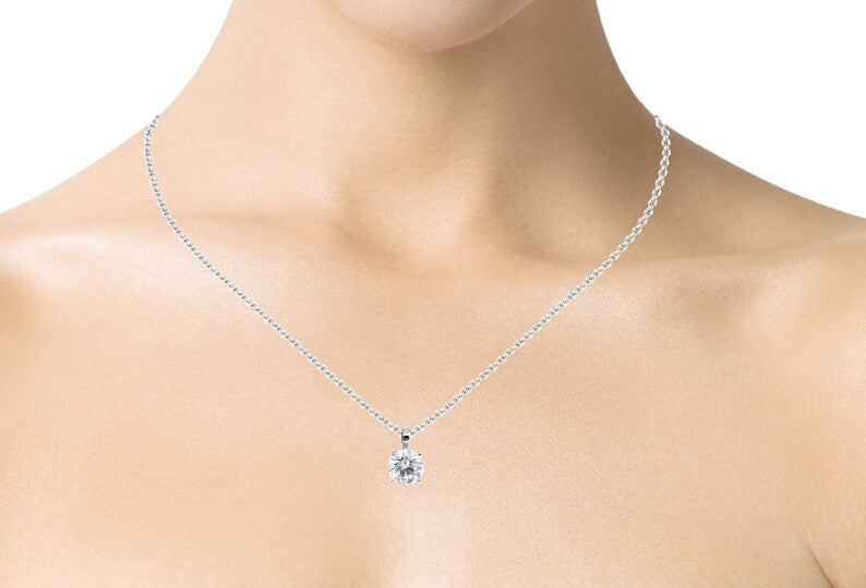 14k White Gold Round Cut Moissanite Minimalist Necklace