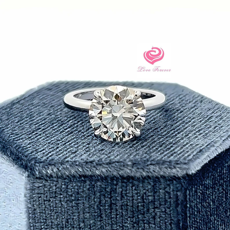 3 CT Lab Grown Diamond Engagement Ring 14k White Gold, Round Cut Diamond Ring, Diamond Round Cut Ring, Diamond Hidden Ring