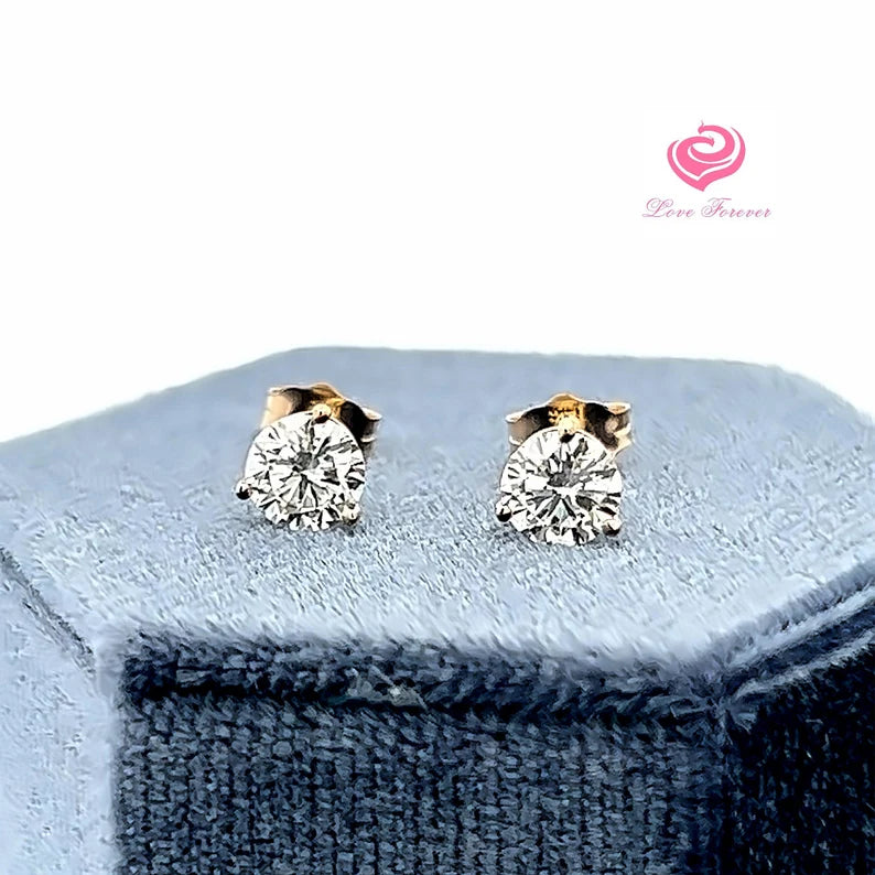 1 Carat Martini Earrings, Studs Earrings 14k Gold, Lab Grown Diamond Stud Earrings, Round Cut Martini Earrings, anniversary Earrings