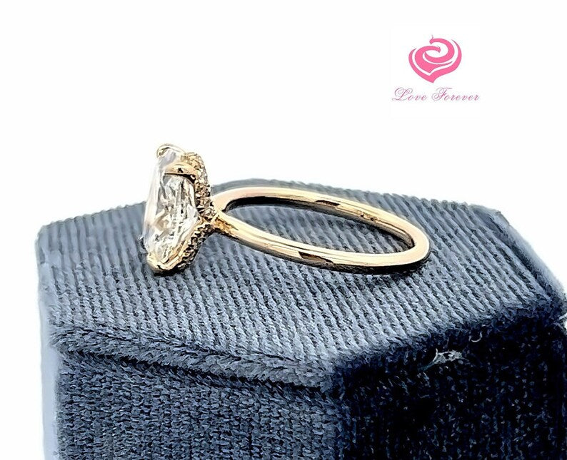 2.9 Carats D Color VS1 Elongated Cushion Lab Grown Diamond GIA Certified Engagement Ring in 14k Yellow Gold, Hidden Halo Diamond Ring