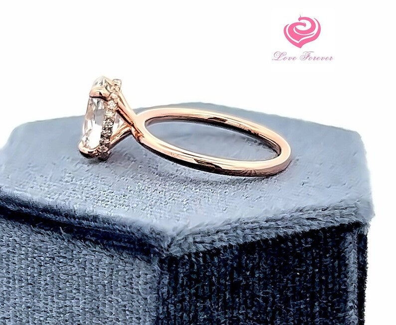 2 Carats E Color VS1 Clarity Lab Grown Diamond Engagement Ring, 14k Rose Gold Hidden Halo Diamond Ring, Diamond Solitaire Engagement Ring