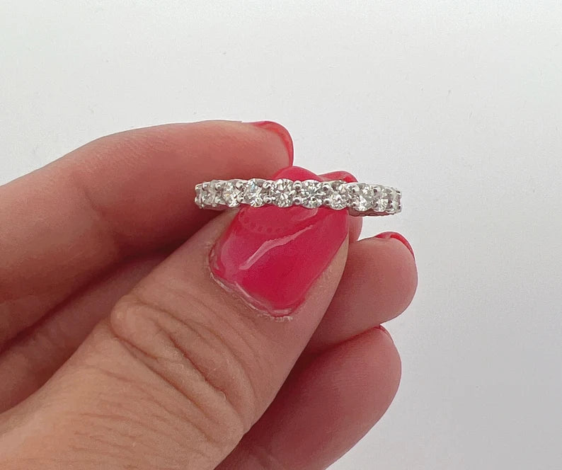 1.40 Carats Round Cut Diamond 3/4 Eternity Band, Diamond Anniversary Wedding Band, Diamond Engagement Ring, Lab Grown Diamond Band 14k White Gold