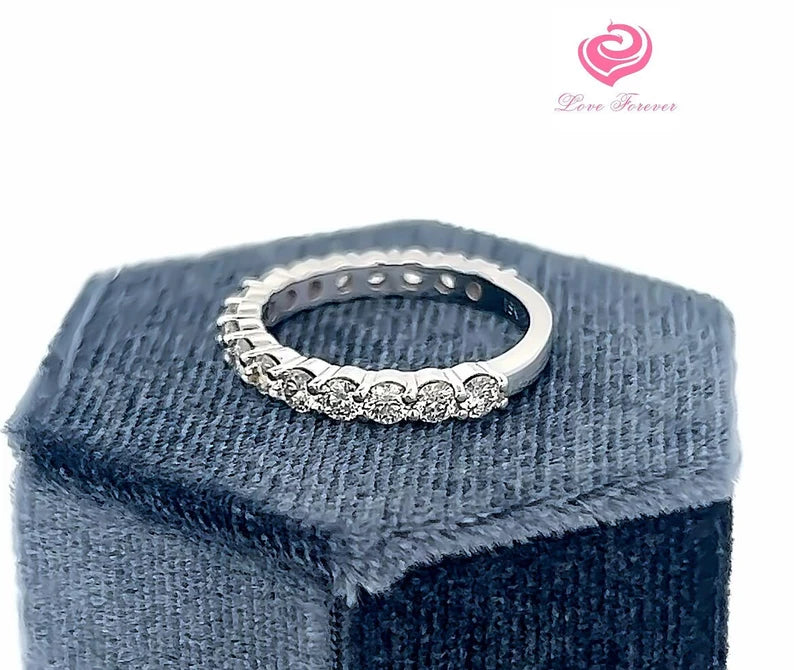 1.40 Carats Round Cut Diamond 3/4 Eternity Band, Diamond Anniversary Wedding Band, Diamond Engagement Ring, Lab Grown Diamond Band 14k White Gold