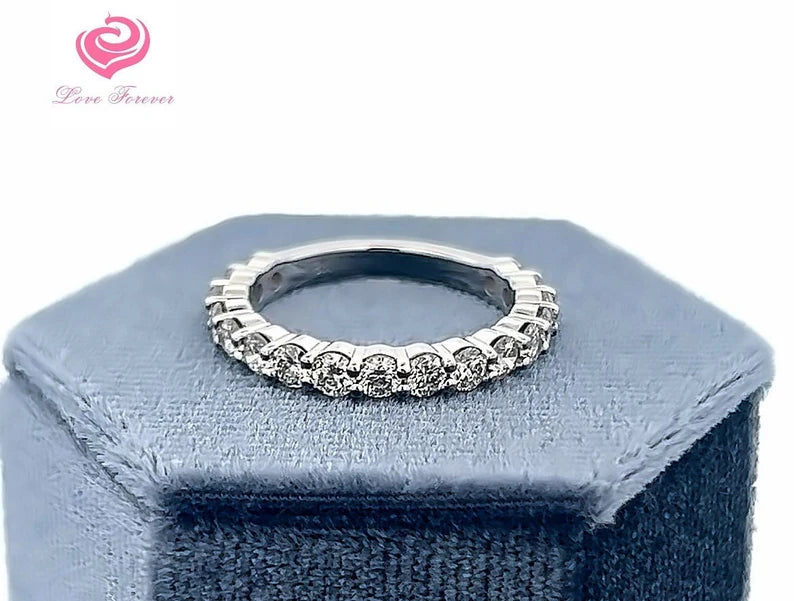 1.40 Carats Round Cut Diamond 3/4 Eternity Band, Diamond Anniversary Wedding Band, Diamond Engagement Ring, Lab Grown Diamond Band 14k White Gold