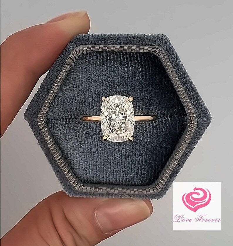 2.9 Carats D Color VS1 Elongated Cushion Lab Grown Diamond GIA Certified Engagement Ring in 14k Yellow Gold, Hidden Halo Diamond Ring