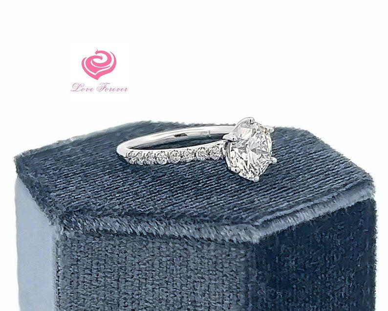 2 Carats E Color Lab Grown Diamond Engagement Ring, 14k White Gold Round Cut Lab Grown Diamond Ring, Diamond Solitaire Engagement Ring