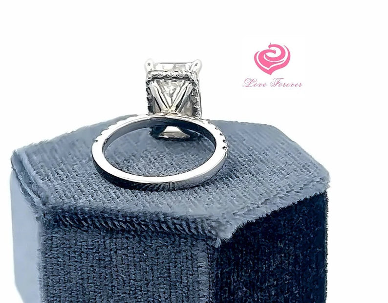 5.50 Carats E Color VS1 Clarity IGI Certified Emerald Cut Lab Grown Diamond Engagement Ring Hidden Halo in 14k White Gold