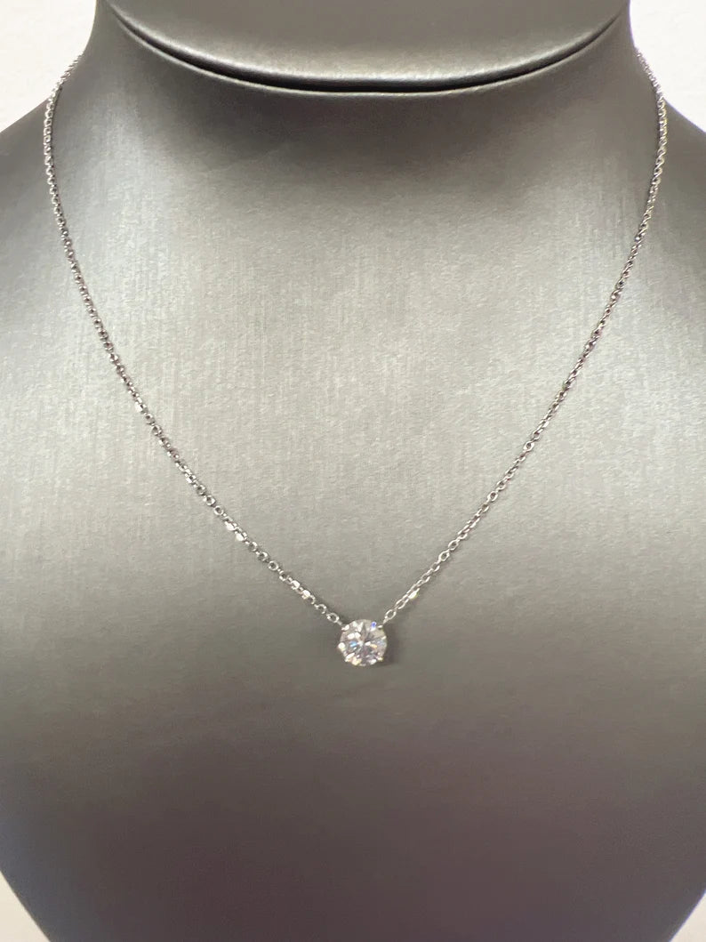 1 CT to 2 CT Round Lab Grown Diamond Pendant Necklace, 14k White Gold Diamond Necklace, Wedding Pendant for Her, Charm Pendant, Anniversary