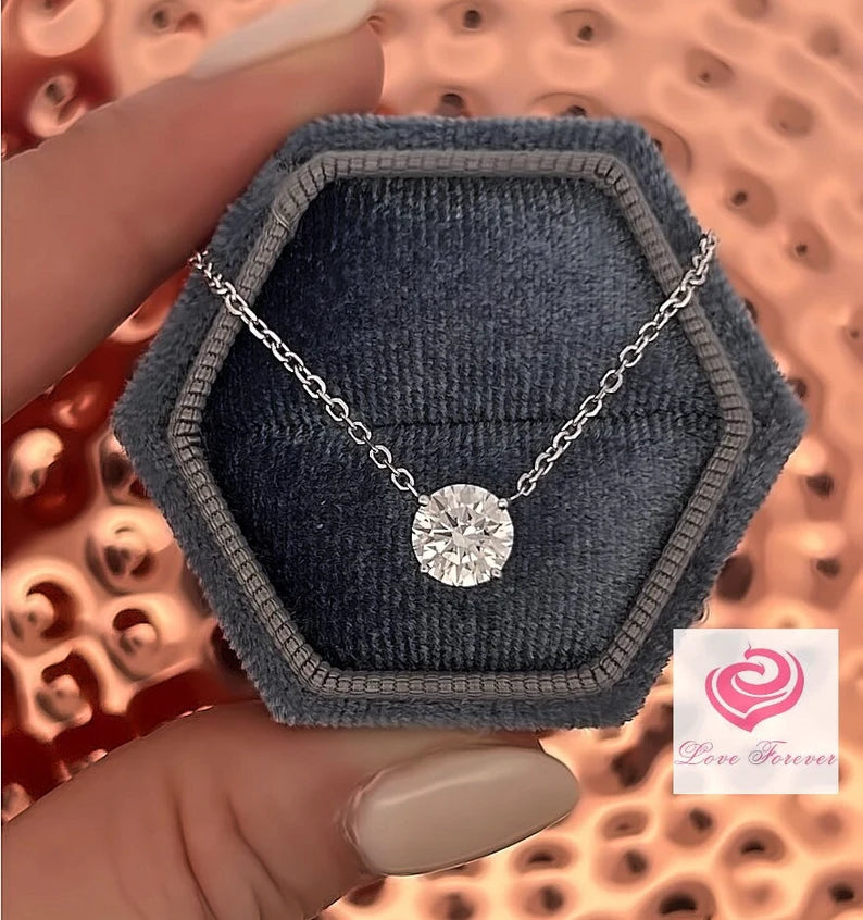 1 CT to 2 CT Round Lab Grown Diamond Pendant Necklace, 14k White Gold Diamond Necklace, Wedding Pendant for Her, Charm Pendant, Anniversary