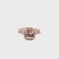 Morganite Bridal Set In 14K Rose Gold, Morganite Cushion Engagement Ring, Cushion Diamond Halo Ring, Diamond Wedding Set