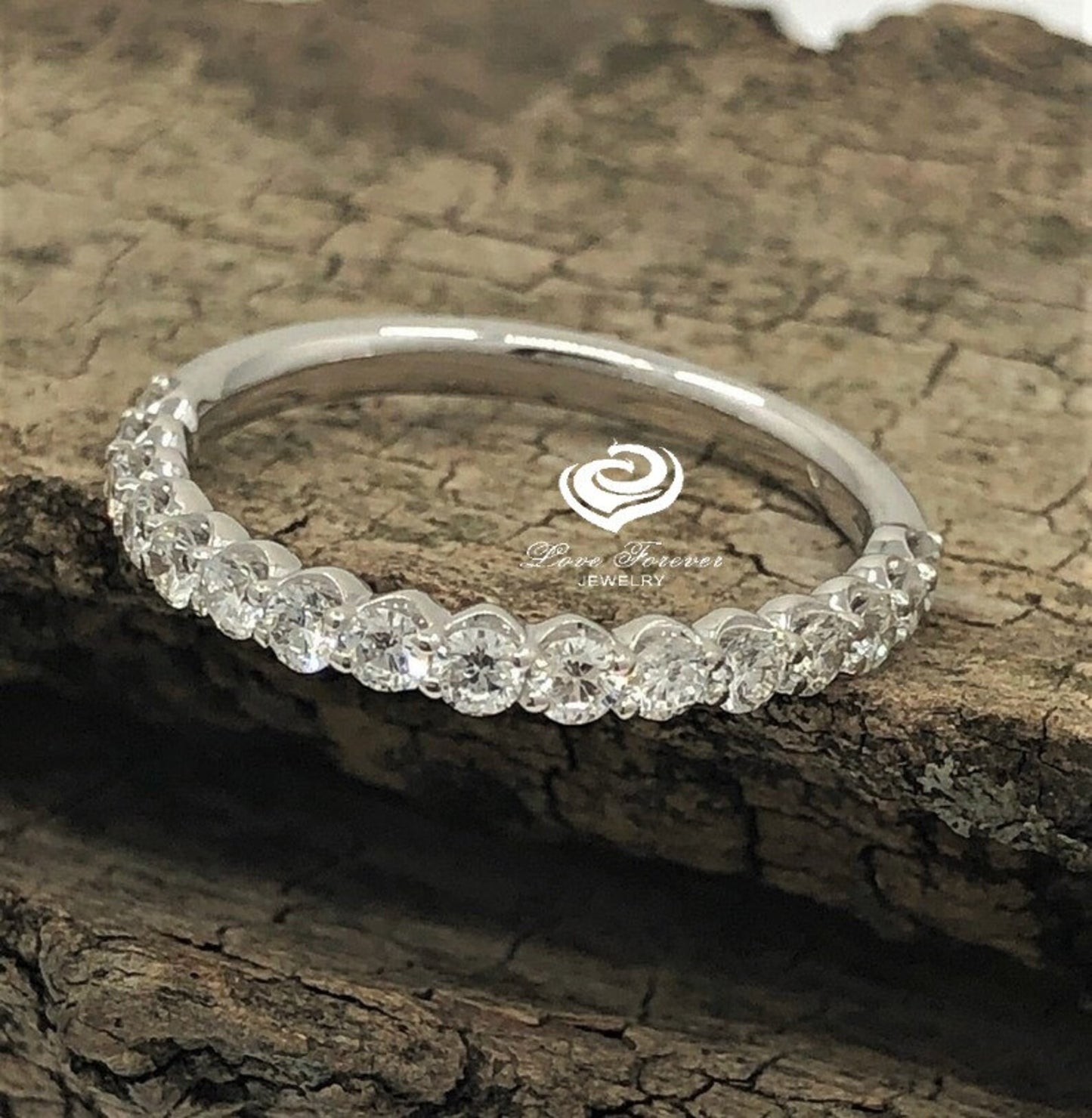 Diamond Half Eternity Wedding Band, White Gold Stackable Wedding Band, Half Eternity Diamond Band