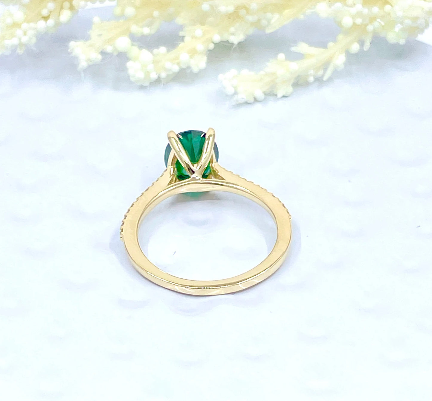 2 CT Oval Cut Engagement Ring 14k Yellow Gold, Green Moissanite Engagement Ring, Diamond Wedding Ring, Moissanite Anniversary Ring