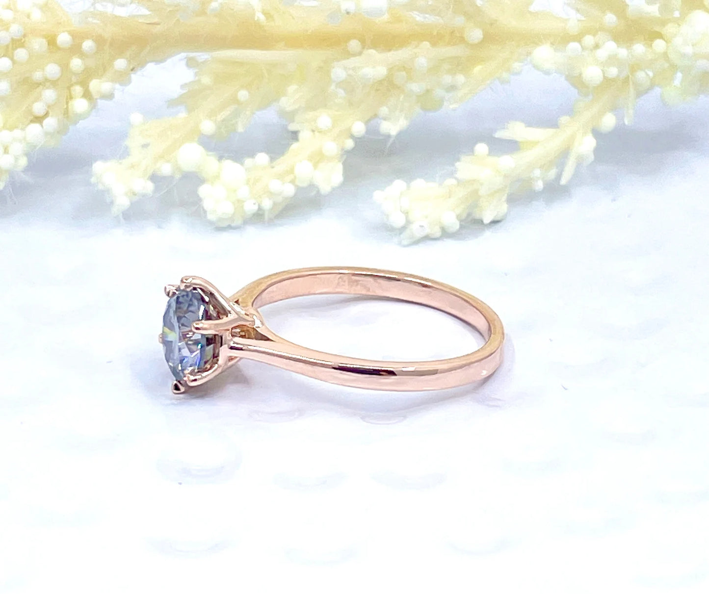 14k Rose Gold Grey Moissanite Engagement Ring, 1.25 CT Round Cut Moissanite Ring, Round Cut Engagement Ring, Solitaire Ring, Anniversary Ring