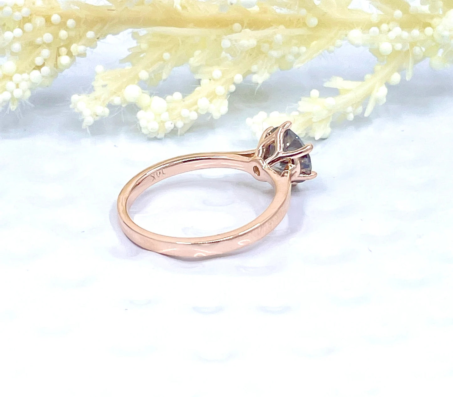 14k Rose Gold Grey Moissanite Engagement Ring, 1.25 CT Round Cut Moissanite Ring, Round Cut Engagement Ring, Solitaire Ring, Anniversary Ring