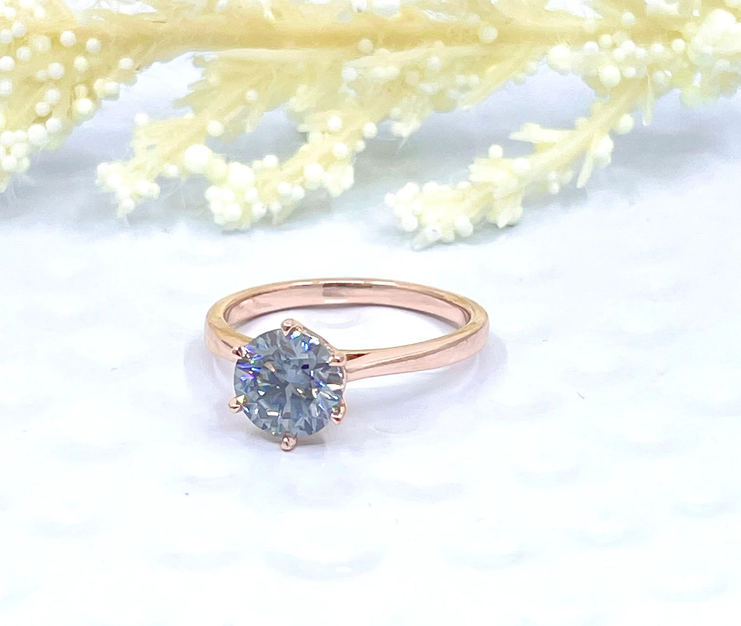 14k Rose Gold Grey Moissanite Engagement Ring, 1.25 CT Round Cut Moissanite Ring, Round Cut Engagement Ring, Solitaire Ring, Anniversary Ring