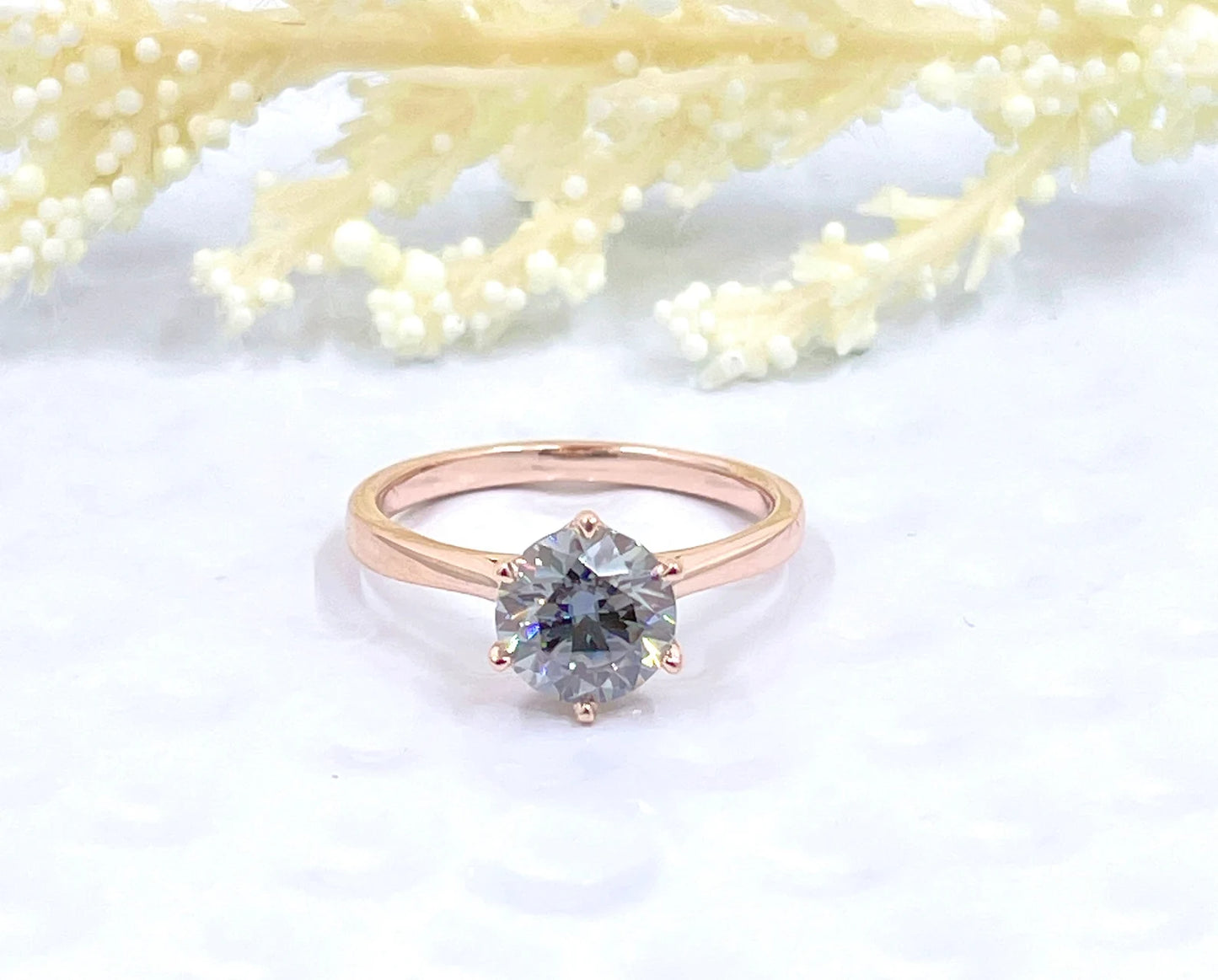 14k Rose Gold Grey Moissanite Engagement Ring, 1.25 CT Round Cut Moissanite Ring, Round Cut Engagement Ring, Solitaire Ring, Anniversary Ring