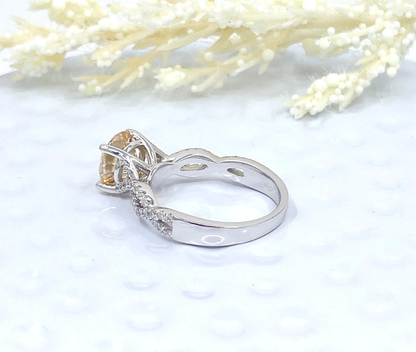 14k White Gold Engagement Ring, 2 CT Round Cut Moissanite Engagement Ring, Round Champagne Moissanite Ring, Moissanite Anniversary Ring