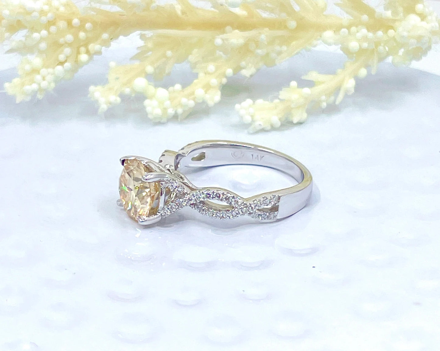 14k White Gold Engagement Ring, 2 CT Round Cut Moissanite Engagement Ring, Round Champagne Moissanite Ring, Moissanite Anniversary Ring