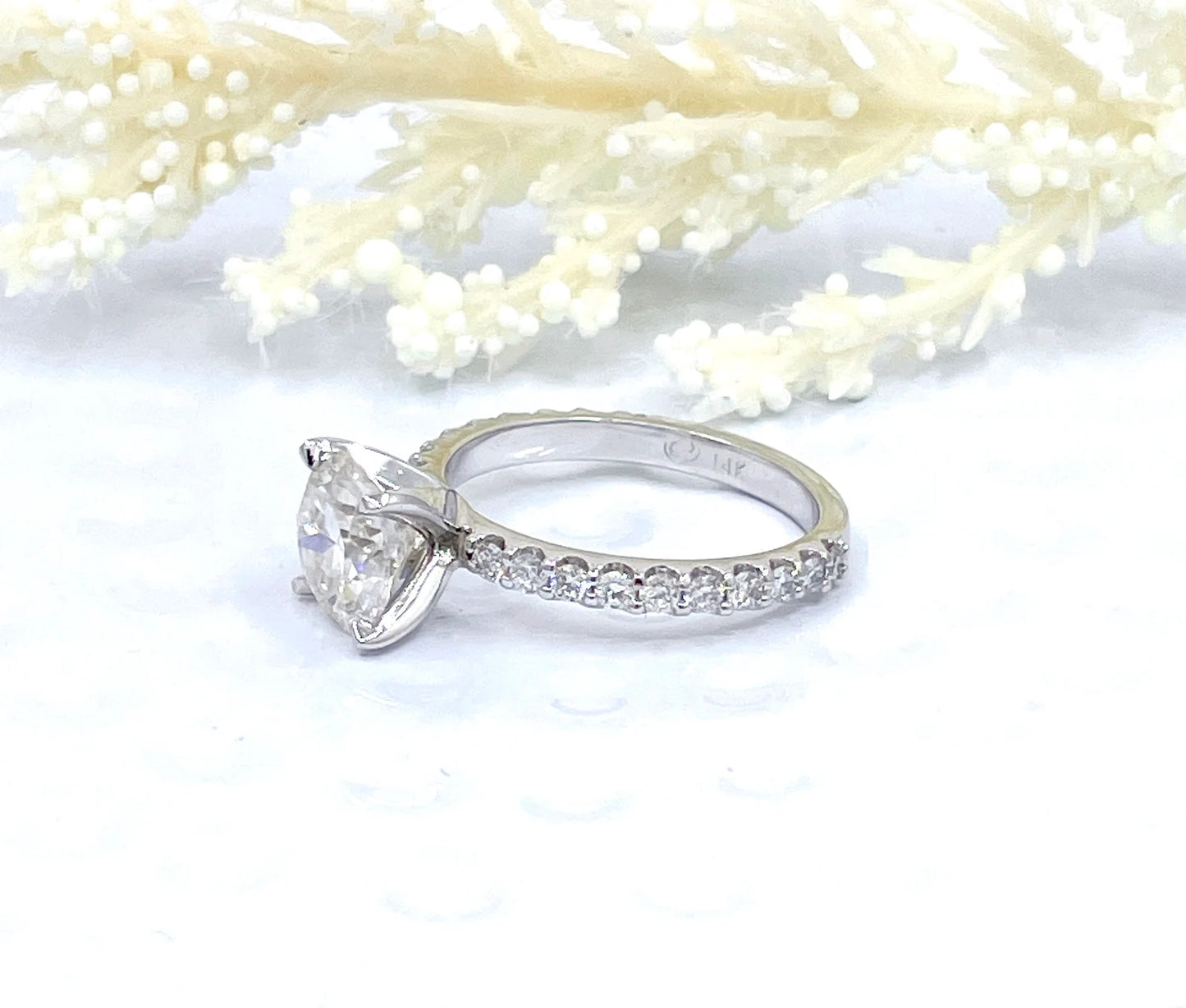 2 CT Round Engagement Ring 14k White Gold, Forever One Moissanite Engagement Ring, Diamond Pave Engagement Ring, Diamond Wedding Ring