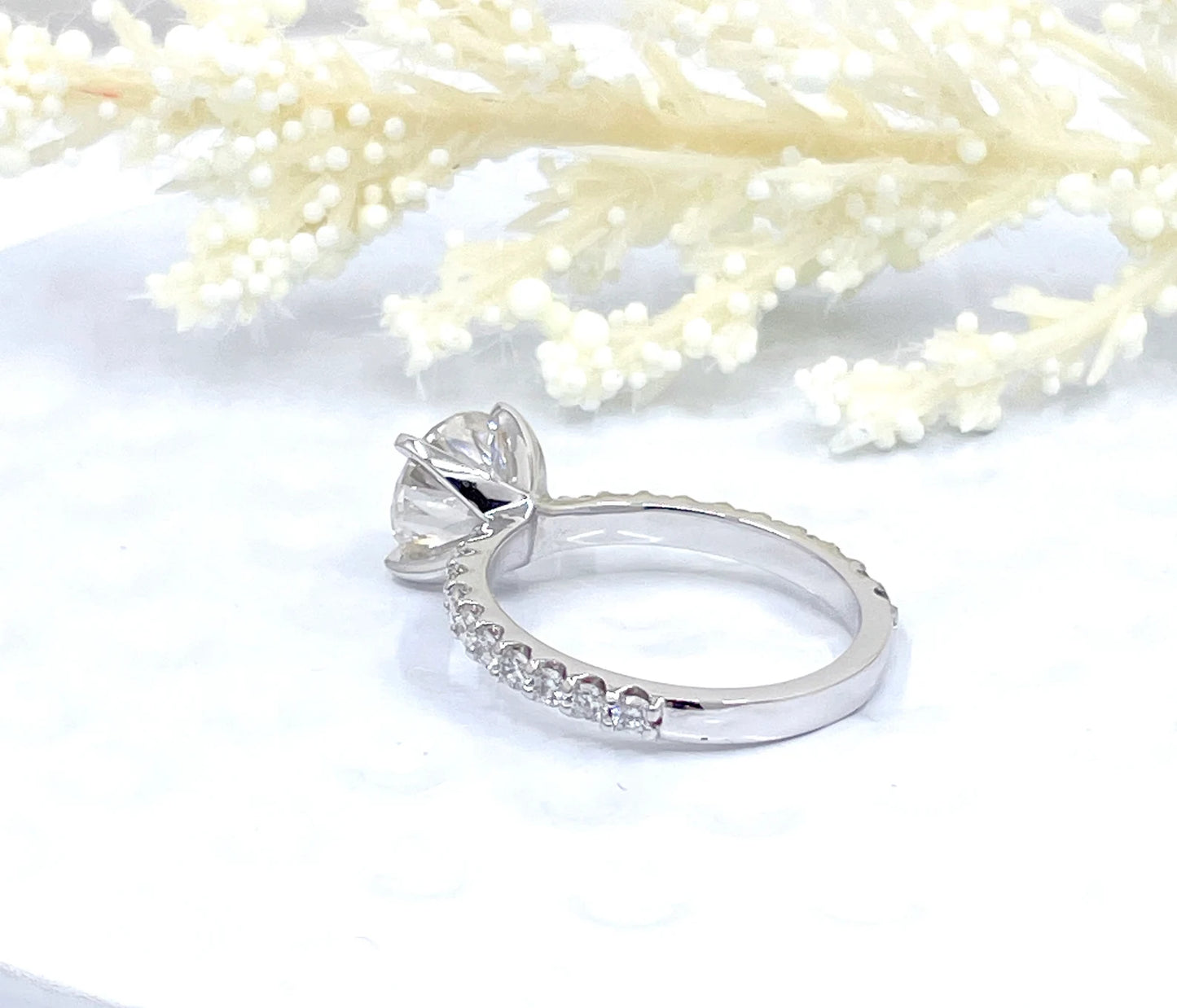 2 CT Round Engagement Ring 14k White Gold, Forever One Moissanite Engagement Ring, Diamond Pave Engagement Ring, Diamond Wedding Ring