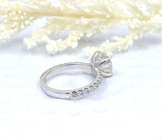 2 CT Round Engagement Ring 14k White Gold, Forever One Moissanite Engagement Ring, Diamond Pave Engagement Ring, Diamond Wedding Ring