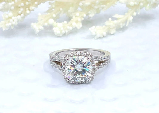 Cushion Engagement Ring 14k White Gold, Forever One Moissanite Ring, 2.50 CT Moissanite Engagement Ring, Diamond Wedding Ring