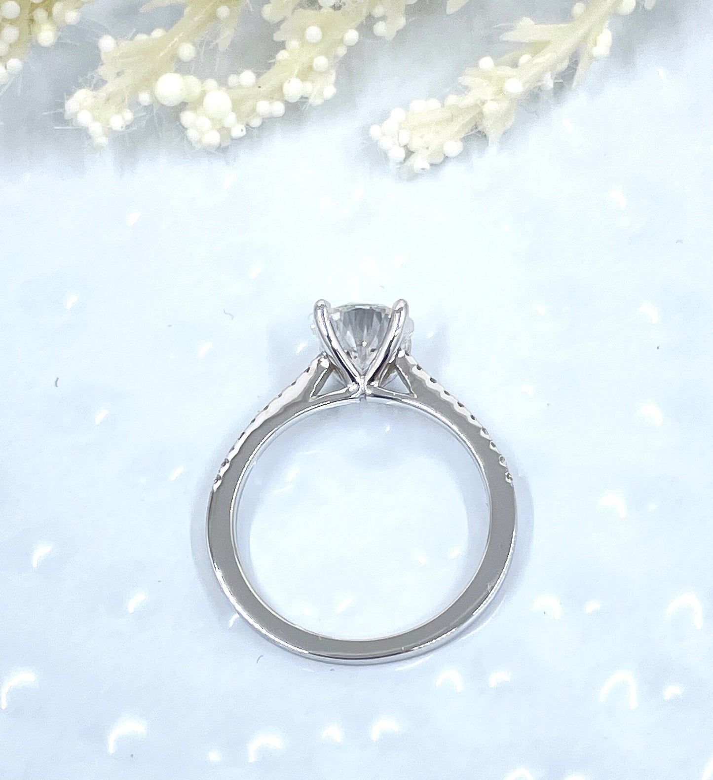 Round Cut Engagement Ring 14k White Gold, 1.25 CT Round Cut Forever One Moissanite Ring, Diamond Pave Engagement Ring, Diamond Wedding Ring