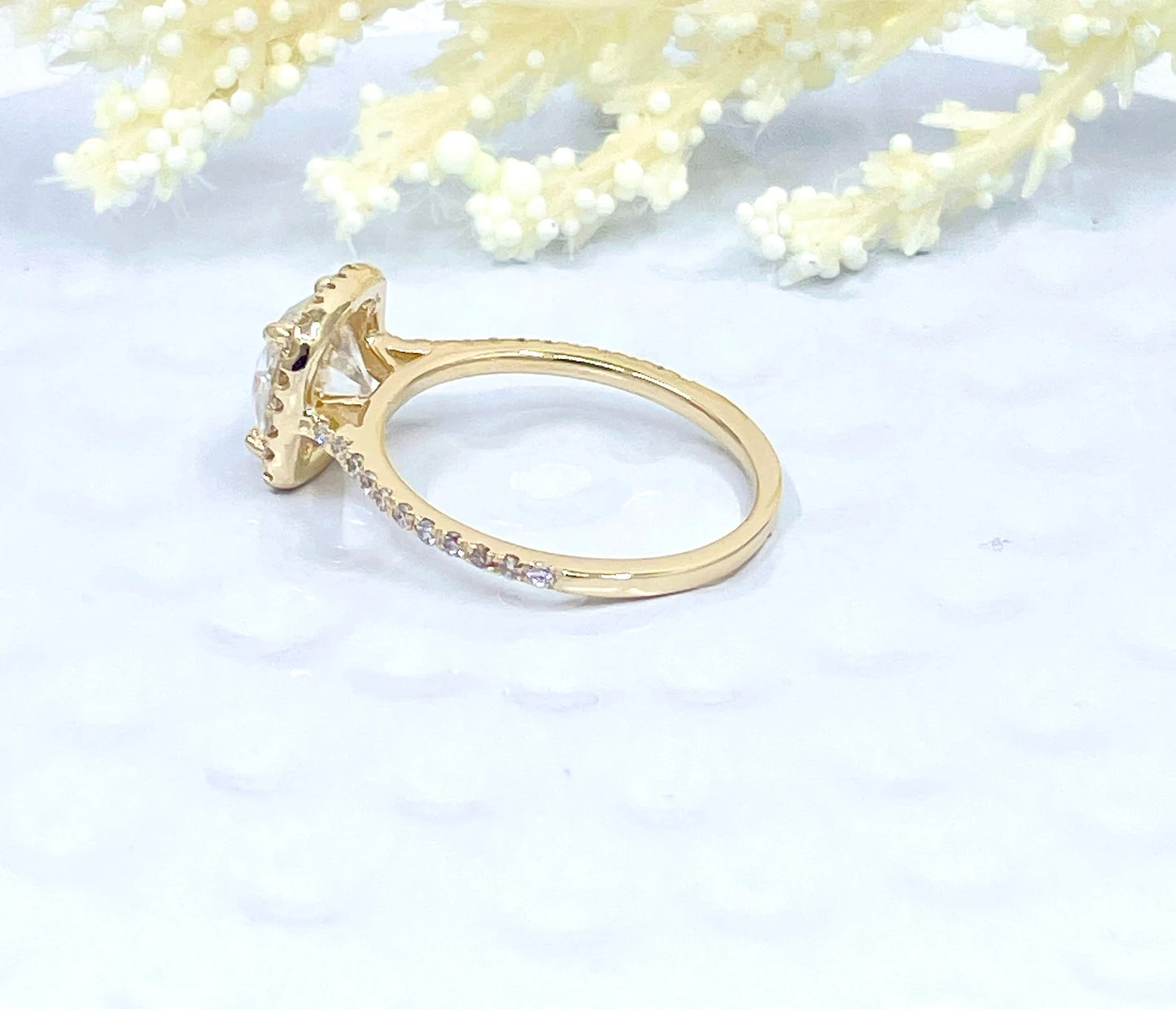 Cushion Cut Engagement Ring Solid 14k Yellow Gold, Cushion Engagement Ring, Forever One D-F Color Moissanite, Diamond Halo Engagement Ring