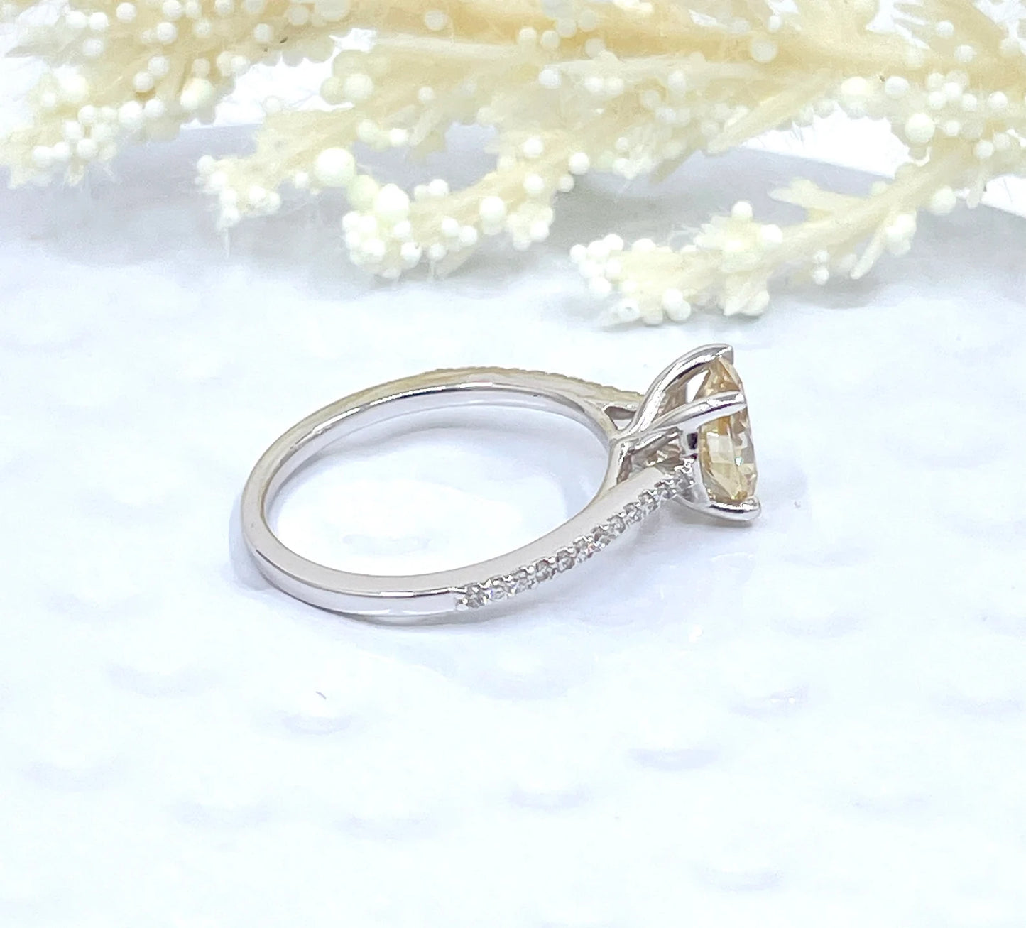 1.50 CT Oval Cut Engagement Ring 14k White Gold, Champagne Moissanite Engagement Ring, Diamond Wedding Ring, Anniversary Ring