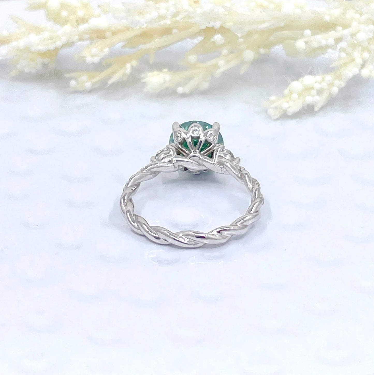 14k White Gold Round Cut Moissanite Engagement Ring, 1.25 CT or 2 CT Round Cut Green Moissanite Engagement Ring, Anniversary Ring