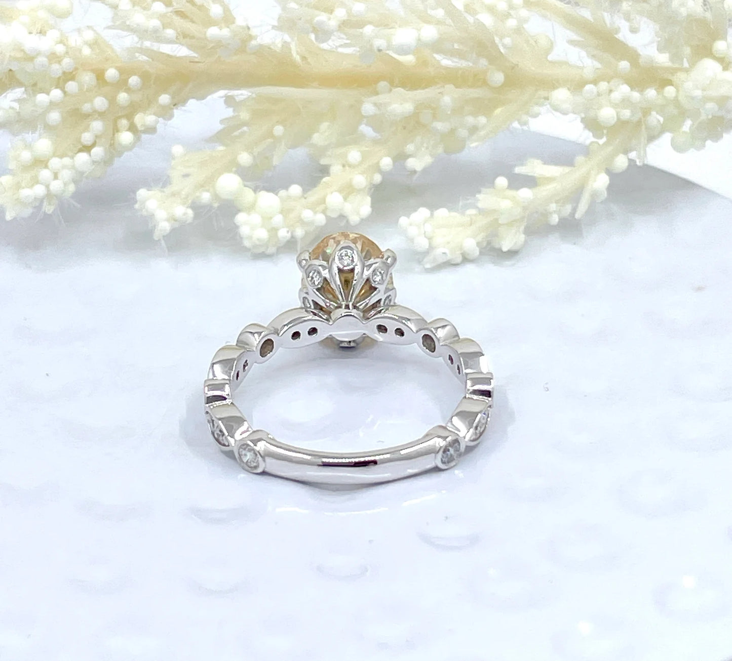 2 CT Oval Cut Moissanite Engagement Ring, 14k White Gold Hidden Diamond Halo Round Solitaire Ring, Champagne Moissanite Engagement Ring