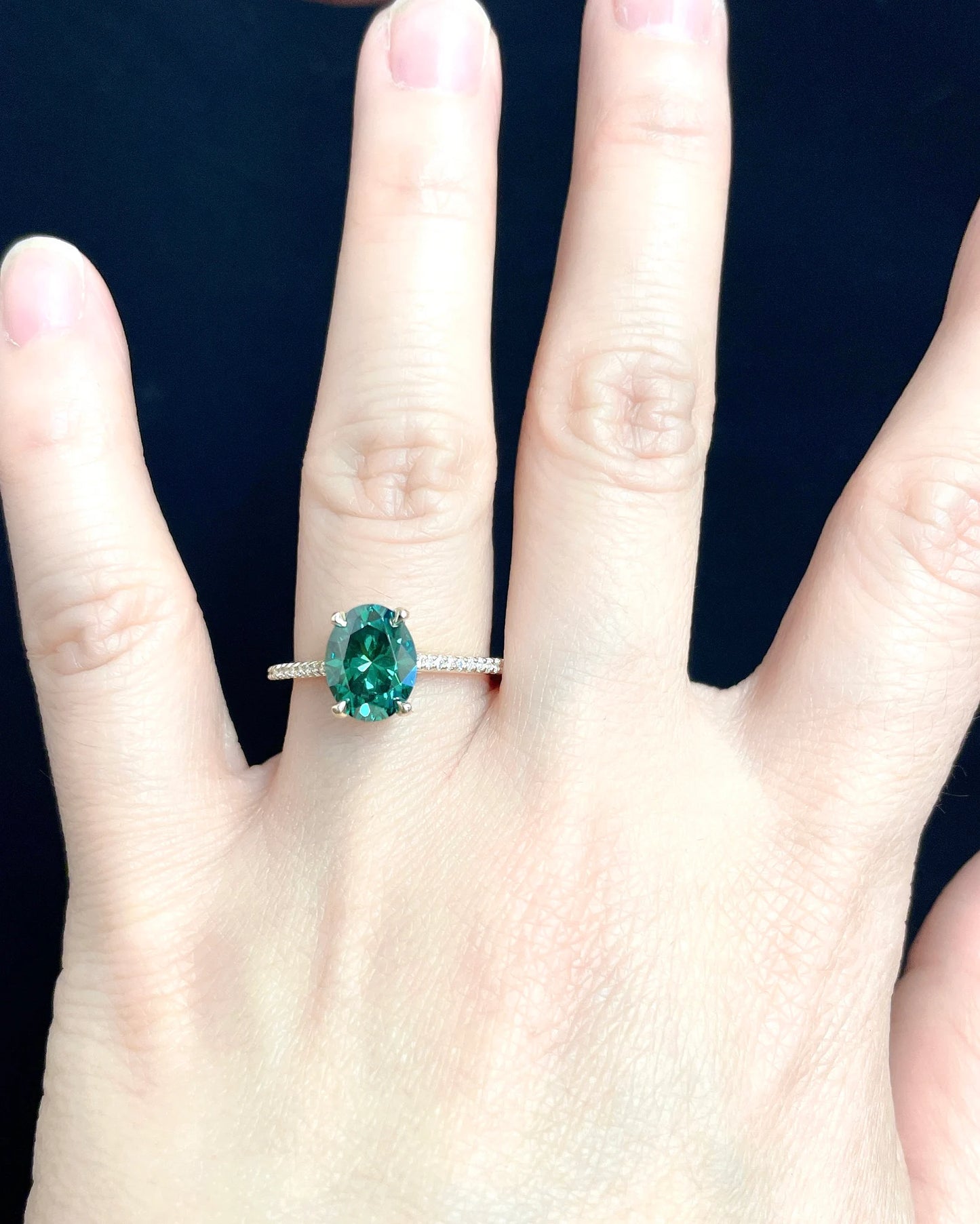 2 CT Oval Cut Engagement Ring 14k Yellow Gold, Green Moissanite Engagement Ring, Diamond Wedding Ring, Moissanite Anniversary Ring