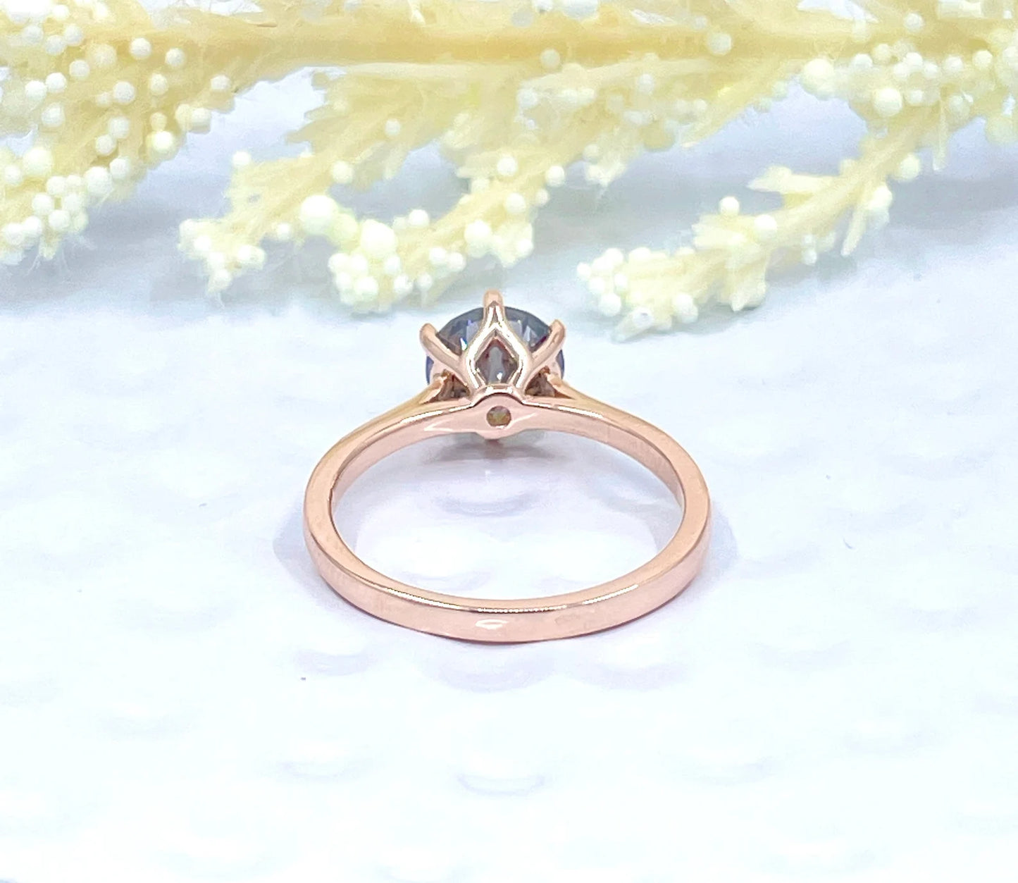 14k Rose Gold Grey Moissanite Engagement Ring, 1.25 CT Round Cut Moissanite Ring, Round Cut Engagement Ring, Solitaire Ring, Anniversary Ring