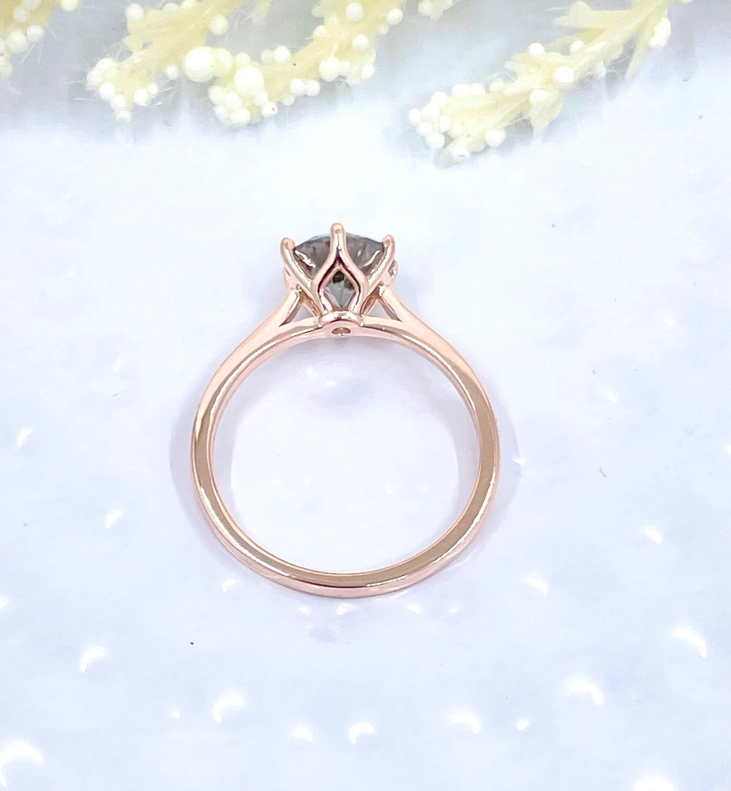 14k Rose Gold Grey Moissanite Engagement Ring, 1.25 CT Round Cut Moissanite Ring, Round Cut Engagement Ring, Solitaire Ring, Anniversary Ring